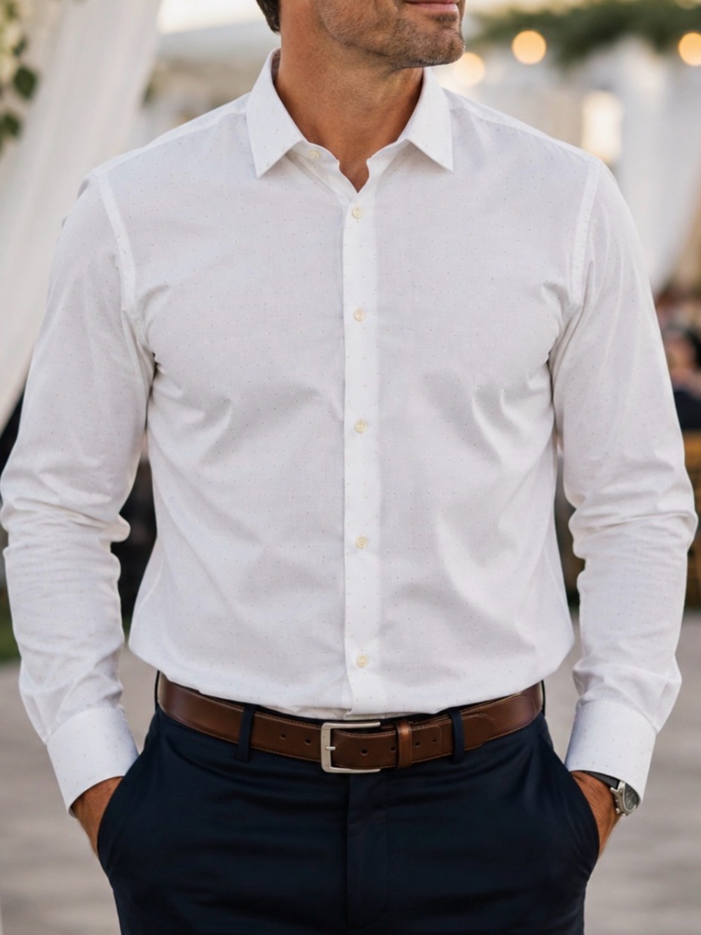 Tallia Men’s Button-Down Dress Shirt 2XL (18.5) White with Gold Wedding Office